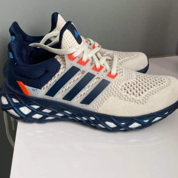 Adidas Ultraboost Men's Running Shoes - White/Navy/Orange - Picture 3 of 4